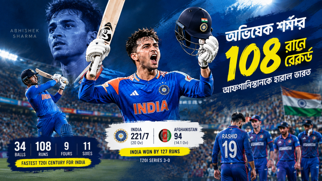 অভিষেক শর্মার ১০৮ রান, ভারত বনাম আফগানিস্তান তৃতীয় T20I