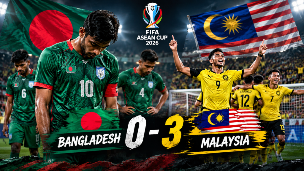 বাংলাদেশ ০-৩ মালয়েশিয়া FIFA ASEAN Cup 2026 ম্যাচের দৃশ্য